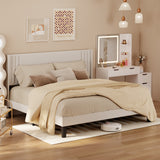 Asofer Full White Upholstered Platform Bed Frame, Wingback Fabric Headboard, Silent Wood Slat Support, Under-Bed Storage, No Box Spring Required