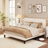 Asofer Upholstered Platform Bed with Wingback Headboard, White Fabric Bed Frame, Reinforced Steel Frame & Wood Slats, Noise Reduced, 7.5 Inch Underbed Space, No Box Spring Needed