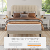 Asofer Full Beige Upholstered Platform Bed Frame, Dual Height Adjustable Linen Headboard, Silent Wood Slat Base, No Box Spring Required