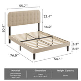 Asofer Full Beige Upholstered Platform Bed Frame, Dual Height Adjustable Linen Headboard, Silent Wood Slat Base, No Box Spring Required