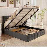 Asofer Queen Bed Frame, Lift-Up Storage w/Modern Wingback Headboard, No Box Spring, Gray
