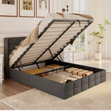 Asofer Full Bed Frame Lift Up Storage Bed, Upholstered Camas Full, No Box Spring Needed, Wood Slats Support, Grey