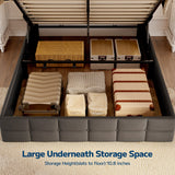Asofer Queen Bed Frame, Lift-Up Storage w/Modern Wingback Headboard, No Box Spring, Gray