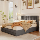 Asofer Queen Bed Frame, Lift-Up Storage w/Modern Wingback Headboard, No Box Spring, Gray