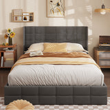 Asofer Queen Hydraulic Lift Upholstered Storage Platform Bed, Button Tuft Wingback Headboard with Anti-Fall Safety Device, Solid Wood Slat Support, Gray