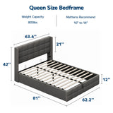 Asofer Queen Bed Frame Lift Up Storage Bed, Upholstered Camas Queen, No Box Spring Needed, Wood Slats Support, Grey