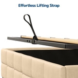 Asofer Queen Hydraulic Lift Upholstered Storage Platform Bed, Button Tuft Wingback Headboard with Anti-Fall Safety Device, Solid Wood Slat Support, Beige