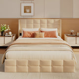 Asofer Queen Hydraulic Lift Upholstered Storage Platform Bed, Button Tuft Wingback Headboard with Anti-Fall Safety Device, Solid Wood Slat Support, Beige