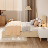 Asofer Queen Hydraulic Lift Upholstered Storage Platform Bed, Button Tuft Wingback Headboard with Anti-Fall Safety Device, Solid Wood Slat Support, Beige