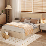 Asofer Queen Hydraulic Lift Upholstered Storage Platform Bed, Button Tuft Wingback Headboard with Anti-Fall Safety Device, Solid Wood Slat Support, Beige