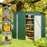 Asofer 6 x 4 FT Galvanized Metal Outdoor Storage Shed, Lockable Double Door Garden Utility Shed for Backyard Patio Lawn, Green
