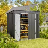 Asofer 6' x 4' FT Outdoor Storage Shed Metal Shed, with Sloping Roof and 2 Lockable Door, Dark Gray