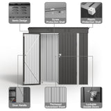 Asofer 6' x 4' FT Outdoor Storage Shed Metal Shed, with Sloping Roof and 2 Lockable Door, Dark Gray