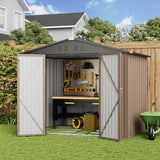 Asofer 8 x 6 ft. Outdoor Storage Shed with Lock, Galvanized Metal Tool Garden Shed Storage with Air Vent for Patio, Lawn