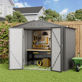 Asofer 8 x 6 ft. Outdoor Storage Shed with Lock, Galvanized Metal Tool Garden Shed Storage with Air Vent for Patio, Lawn