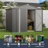 Asofer 8 x 6 ft. Outdoor Storage Shed with Lock, Galvanized Metal Tool Garden Shed Storage with Air Vent for Patio, Lawn