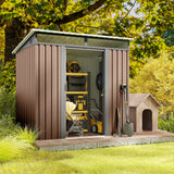 6'x4' Outdoor Storage Shed, Asofer Brown Metel Sheds with Lockable Door for Garden, Tool Shed, and Garden Shed, Brown