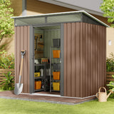 6'x4' Metal Shed , Asofer Outdoor Storage Shed with Transparent Panel Window for Garden, Brown