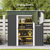 6'x4'ft Metal Shed , Asofer Outdoor Storage Shed with Transparent Panel Window for Garden, Dark Gray