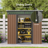 6'x4' Metal Shed , Asofer Outdoor Storage Shed with Transparent Panel Window for Garden, Brown
