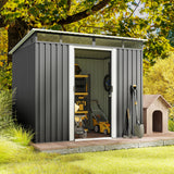 8'x6' Metel Shed, Asofer Outdoor Storage Shed with Sliding Doors and Transparent Panel, Dark Gray