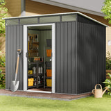 Outdoor Storage Shed, Asofer 8'x6' Metel Shed with Sliding Doors for Patio, Dark Gray