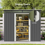 Outdoor Storage Shed, Asofer 8'x6' Metel Shed with Sliding Doors for Patio, Dark Gray