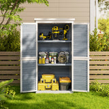 Asofer Outdoor Storage Cabinet, Garden Tool Shed with Removable Shelves & Asphalt Roof for Lawn, Patio, Gray