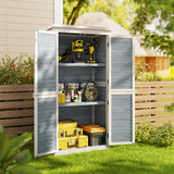Asofer Outdoor Storage Cabinet, Garden Tool Shed with Removable Shelves & Asphalt Roof for Lawn, Patio, Gray