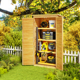 Asofer Wooden Garden Shed, Lockable Outdoor Storage Cabinet with 3 Removable Shelves, Waterproof Sloped Roof for Yard Patio, Natural