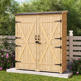 Asofer Outdoor Storage Shed with Waterproof Roof, Wooden Cabinet with 2 Removable Shelves for Patio, Garden, Backyard