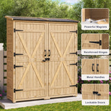 Asofer Outdoor Storage Shed with Waterproof Roof, Wooden Cabinet with 2 Removable Shelves for Patio, Garden, Backyard