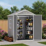 Asofer 6' x 4' Plastic Outdoor Shed with Floor, Lockable Door for Backyard, Patio, Gray