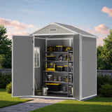 Asofer 6' x 4' Plastic Outdoor Shed with Floor, Lockable Door for Backyard, Patio, Gray