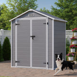 Asofer 6' x 4' Plastic Outdoor Shed with Floor, Lockable Door for Backyard, Patio, Gray