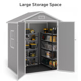 Asofer 6' x 4' Plastic Outdoor Shed with Floor, Lockable Door for Backyard, Patio, Gray
