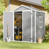 Asofer 6x4ft Resin Storage Shed, Plastic Outdoor Shed with Floor, Side Window, Lockable Door for Backyard, Garden, Patio, Gray