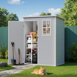 Asofer 5x3 FT Outdoor Storage Shed, Multipurpose Resin Shed with Floor Lockable Door for Garden, Backyard, Gray