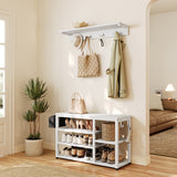 Asofer 5 in 1 Hall Tree with Bench and 5 Shoe Storage, Farmhouse Coat Rack with 6 Hooks for Entryway, Hallway, White