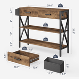 Asofer 39" Console Table with 2 Drawers, Entryway Table with 3 Tier Storage Shelves, Sofa Table for Living Room