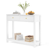 Asofer 39" Console Table with 2 Drawers, Modern Sofa Table, Narrow Wood Entryway Table for Living Room, Foyer, White