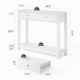 Asofer 39" Console Table with 2 Drawers, Modern Sofa Table, Narrow Wood Entryway Table for Living Room, Foyer, White