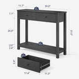 Console Table with 2 Drawers, Asofer 39" Modern Sofa Table, Narrow Wood Entryway Table with Open Storage for Living Room, Foyer, Black