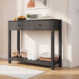 Console Table with 2 Drawers, Asofer 39" Modern Sofa Table, Narrow Wood Entryway Table with Open Storage for Living Room, Foyer, Black