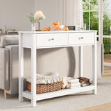 Asofer 39" Console Table with 2 Drawers, Modern Sofa Table, Narrow Wood Entryway Table for Living Room, Foyer, White