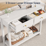 Asofer 39" Console Table with 2 Drawers, Modern Sofa Table, Narrow Wood Entryway Table for Living Room, Foyer, White