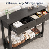 sofer 39" Console Table with 2 Drawers & Outlets and USB Ports, Modern Sofa Table, Narrow Wood Entryway Table for Living Room, Foyer, Black