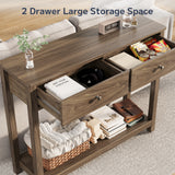Console Table with 2 Drawers, Asofer 39" Modern Sofa Table, Narrow Wood Entryway Table with Open Storage for Living Room, Foyer, Retro