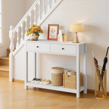 Asofer Console Table, Narrow Entryway Table with 2 Drawers, Bttom Shelf for Living Room, Foyer, White