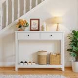 Asofer Console Table, Narrow Entryway Table with 2 Drawers, Bttom Shelf for Living Room, Foyer, White